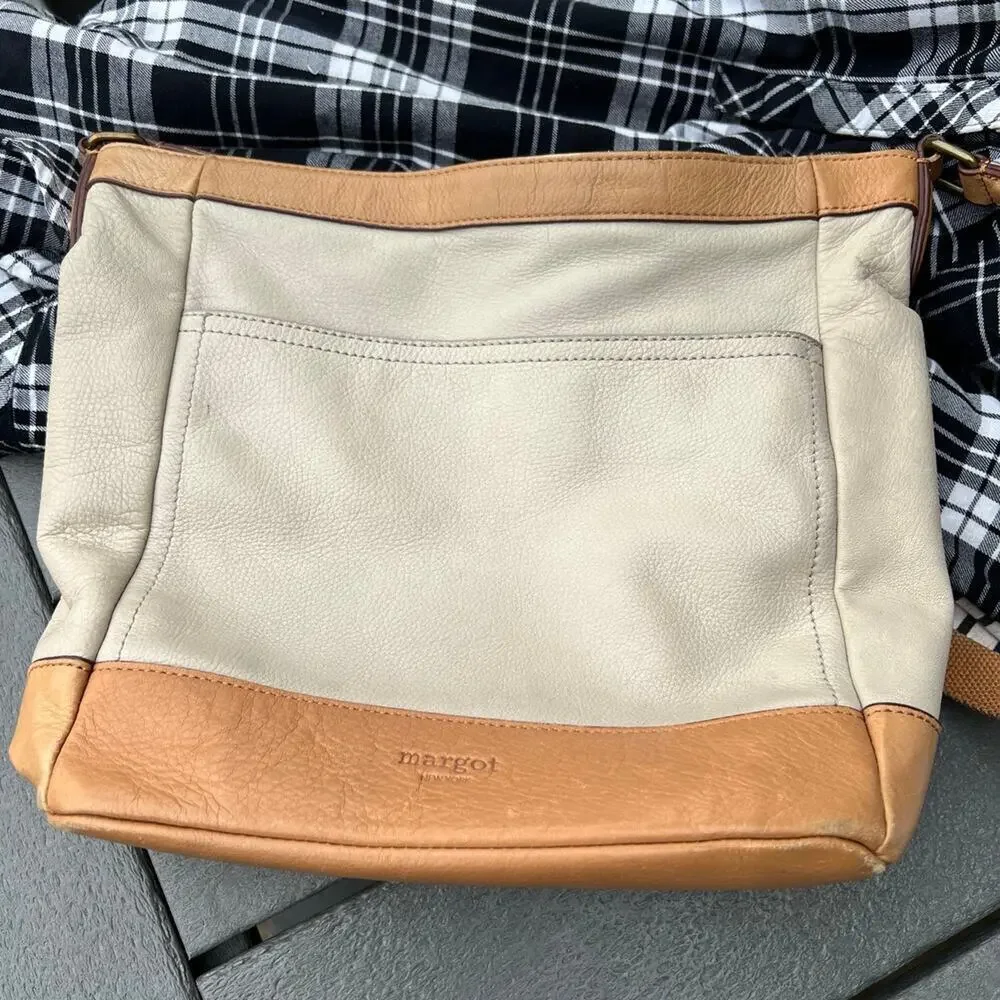 MARGOT-New York, Cream and Tan Leather Shoulder Bag